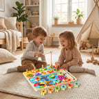 Montessori-Angelspiel aus Holz mit Farbsortierung