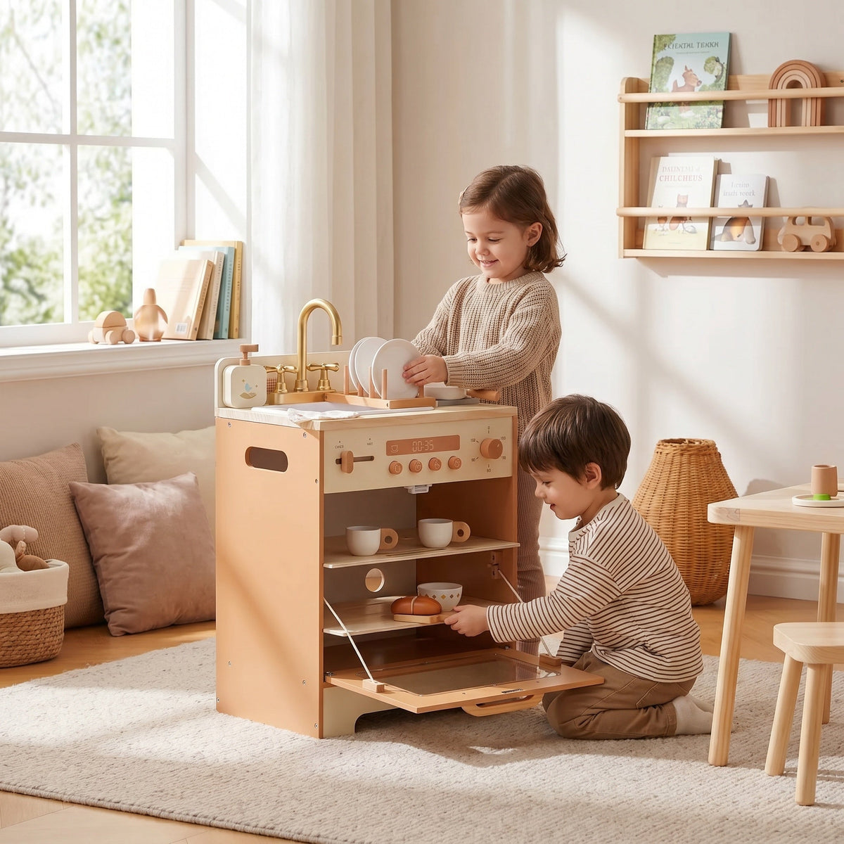 Multifunktionales Montessori-Spielmöbel aus Holz für Kinder