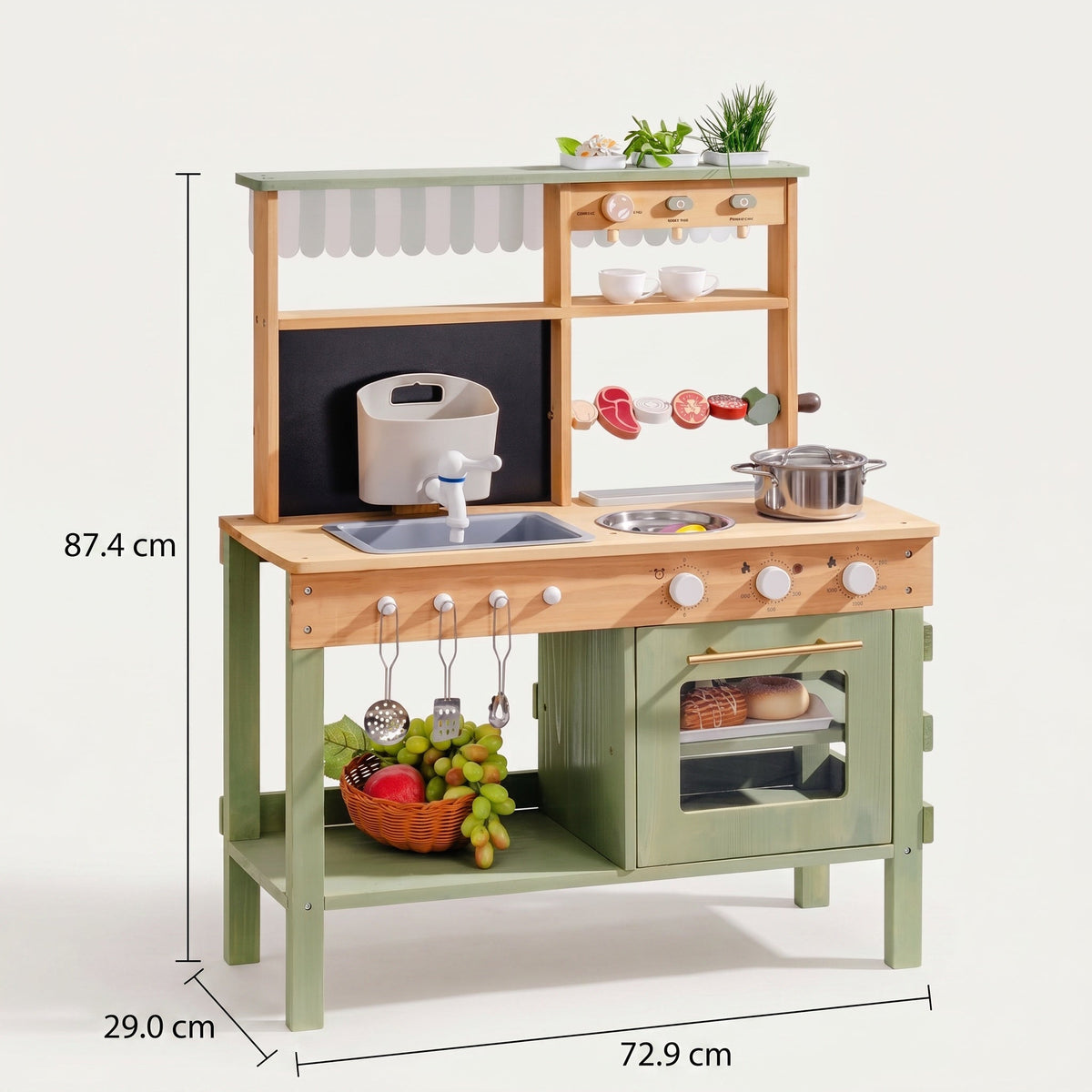 Montessori-Küche aus Holz mit Spüle, Backofen und Zubehör