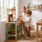 Montessori-Küche aus Holz mit Spüle, Backofen und Zubehör