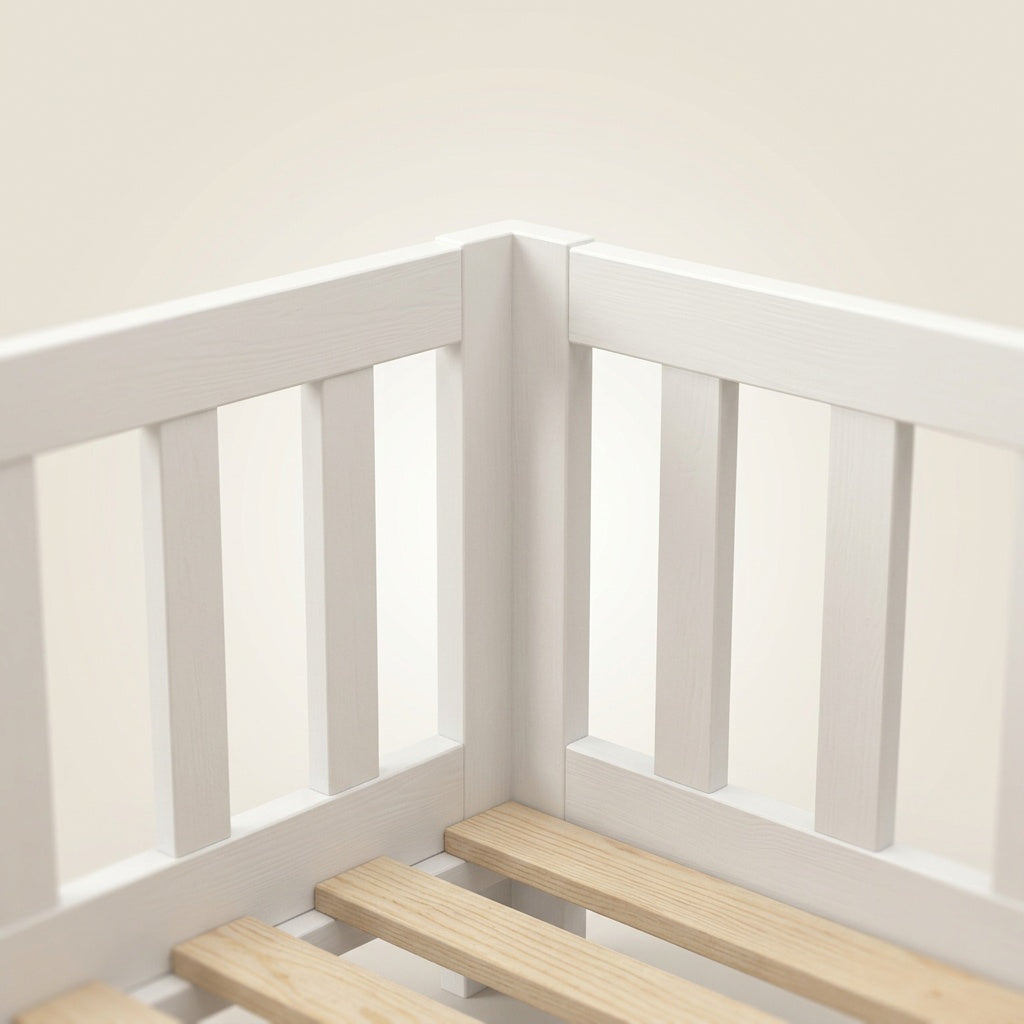 Montessori-Bodenbett aus weißem Massivholz