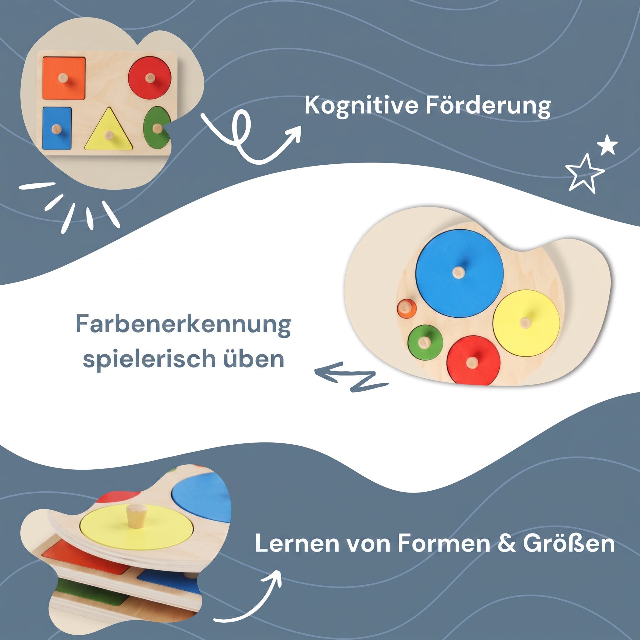 Montessori-Puzzle: Geometrische Formen und Farben