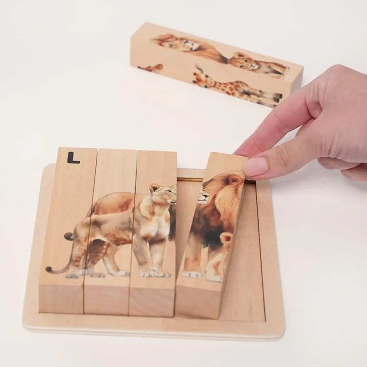 Montessori-Holzpuzzles mit Tiermotiven