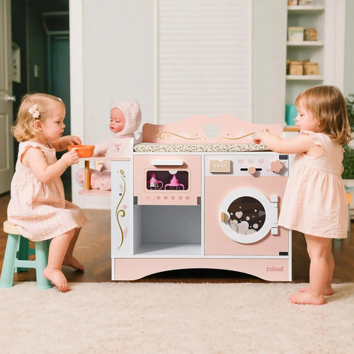 6-in-1-Wickeltisch aus Holz für Montessori-Puppenbabys