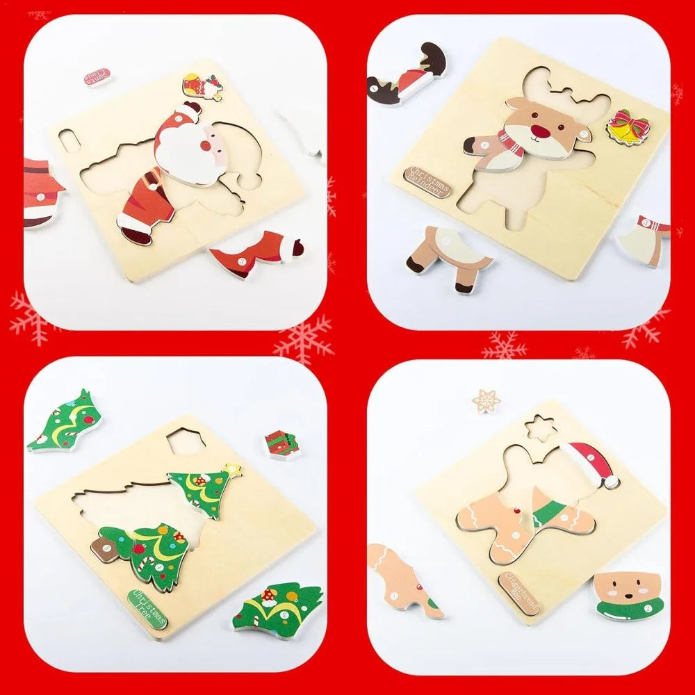 4er-Set Montessori-Weihnachtspuzzles