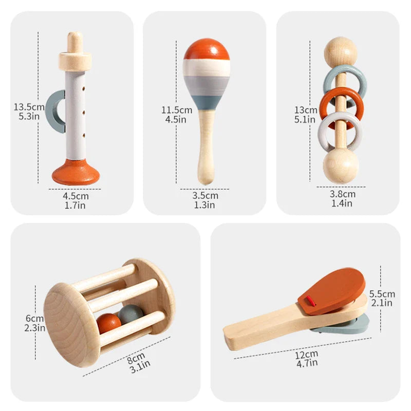 Montessori-Set mit Musikinstrumenten aus Holz
