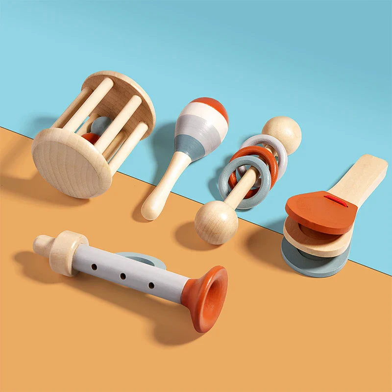 Montessori-Set mit Musikinstrumenten aus Holz