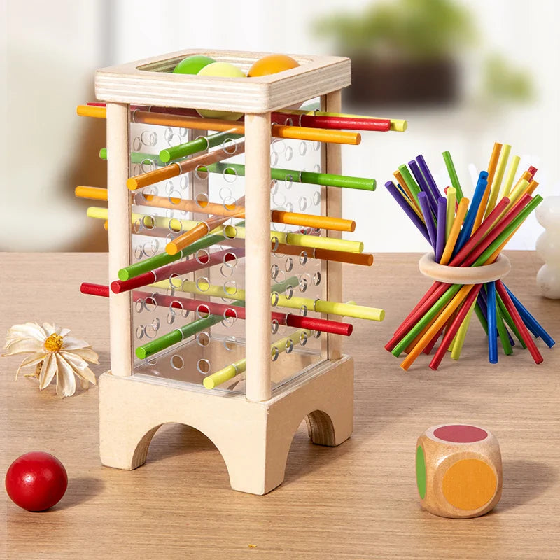 Montessori-Turm mit Kugeln und bunten Stäbchen