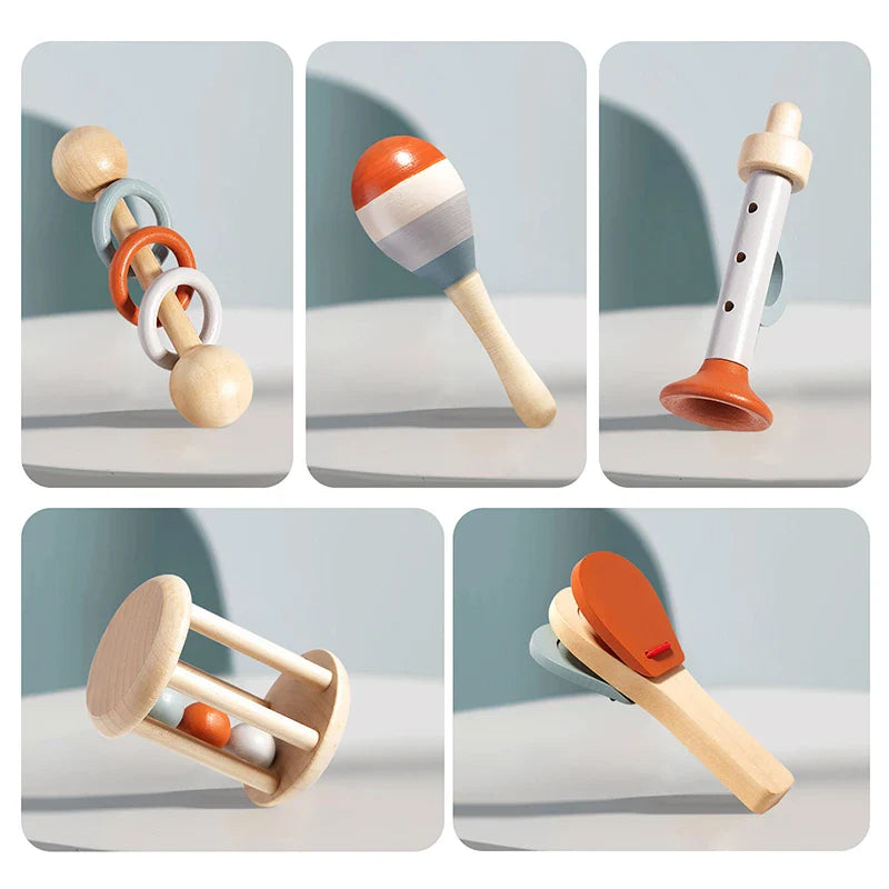 Montessori-Set mit Musikinstrumenten aus Holz