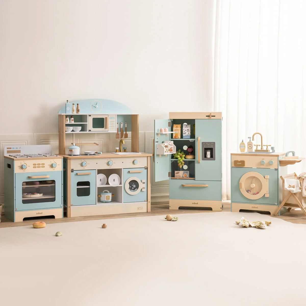 Montessori-Möbel aus Holz für Küche, Waschküche und Aufbewahrung