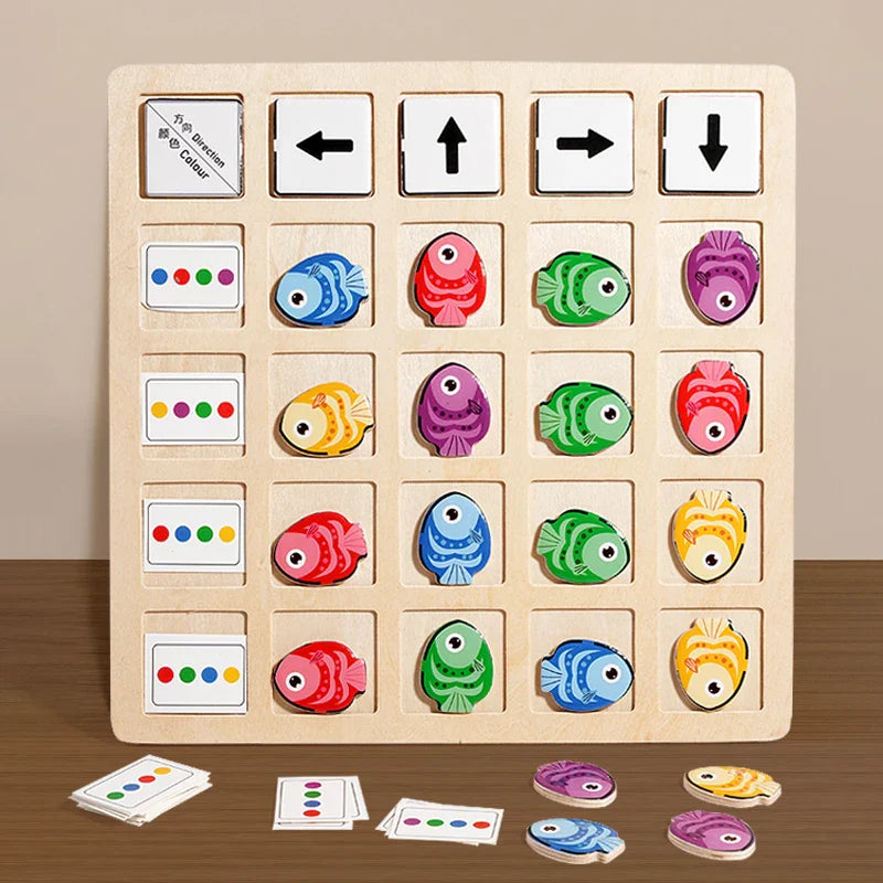 Montessori-Puzzle zur Farbabstimmung mit Fischen