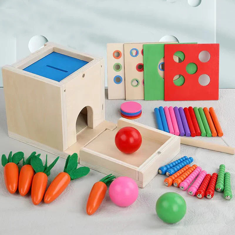 Montessori-Box mit Formen und Farben und Bällen