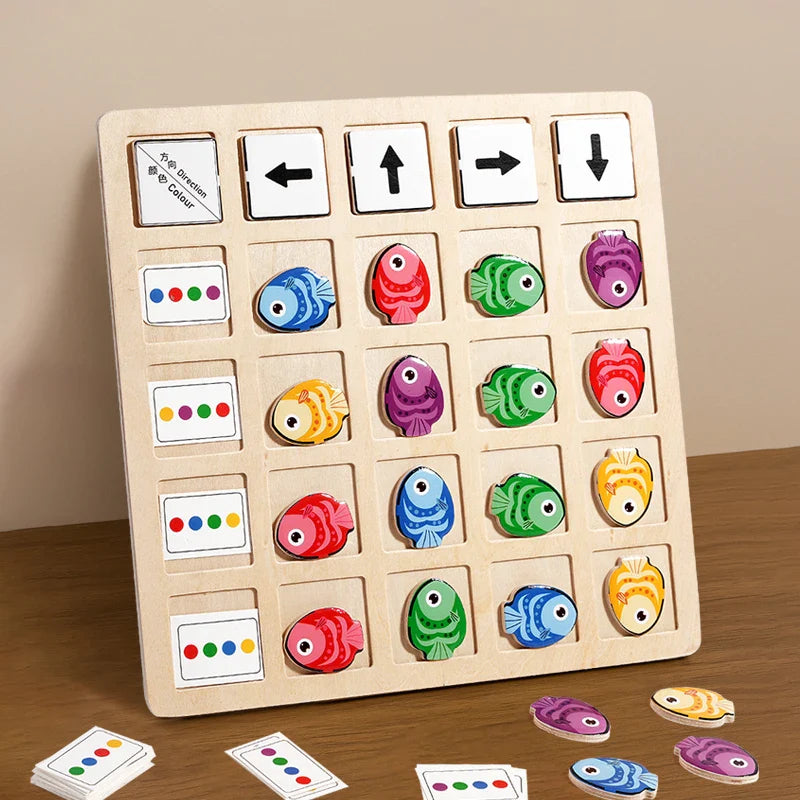 Montessori-Puzzle zur Farbabstimmung mit Fischen