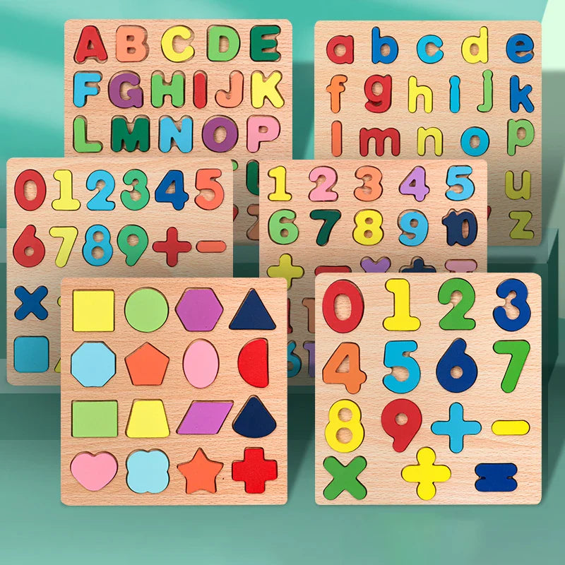 Montessori-Holzpuzzle – Buchstaben, Zahlen und Formen
