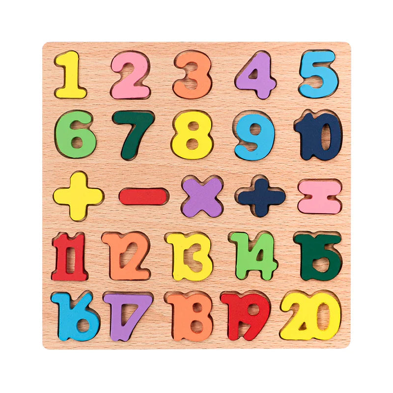 Montessori-Holzpuzzle – Buchstaben, Zahlen und Formen