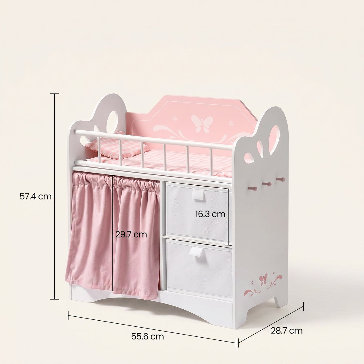 Montessori-Puppenbett mit Stauraum und Kleiderschrank