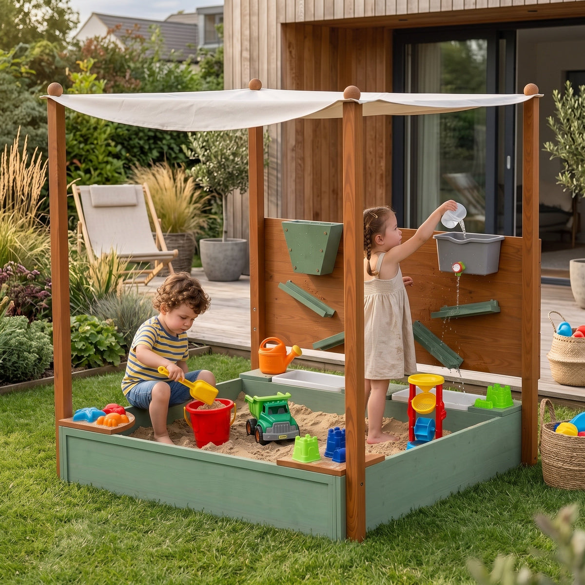 Montessori-Sandkasten mit Wasserspiel