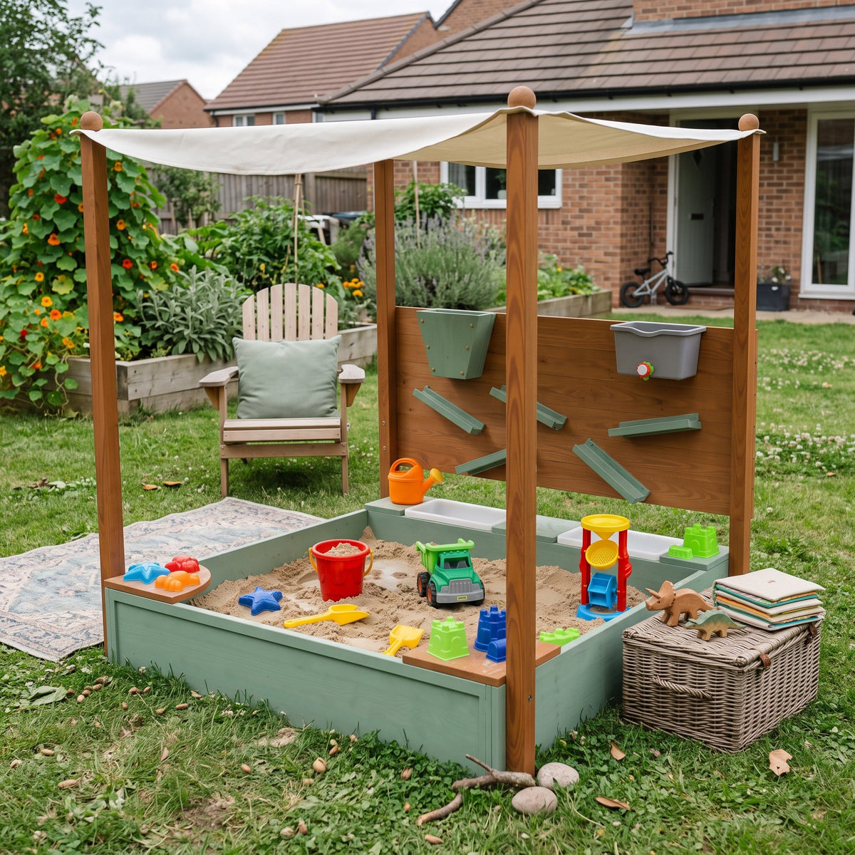 Montessori-Sandkasten mit Wasserspiel