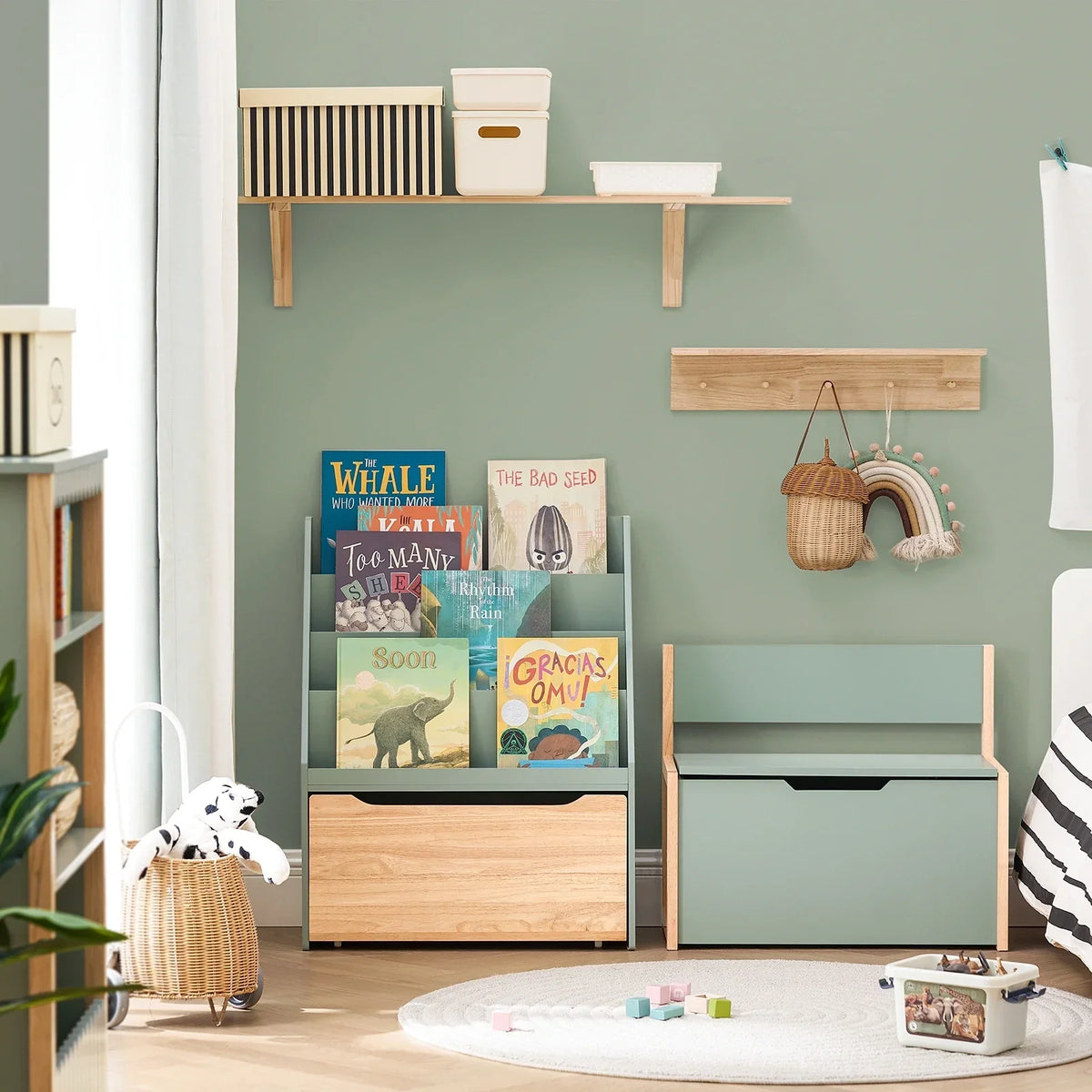 Kinderbibliothek 4 Fächer mit Spielzeugkiste Lilla Kids