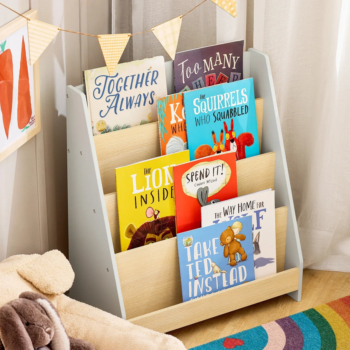 Kinderbibliothek 4 Ebenen Zeitschriftenhalter grau Lilla Kids