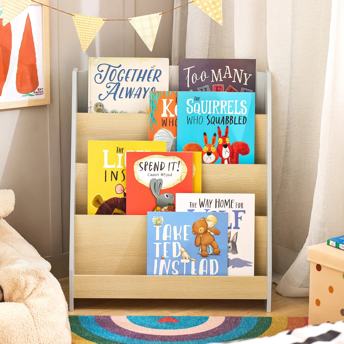 Kinderbibliothek 4 Ebenen Zeitschriftenhalter grau Lilla Kids