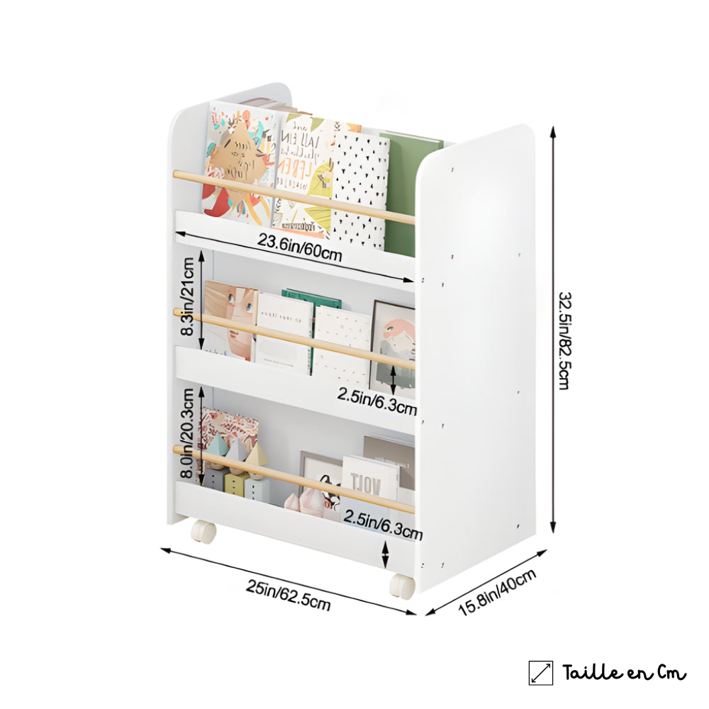 Mobile Kinderbibliothek mit Rädern und Fächern Tilda Kids