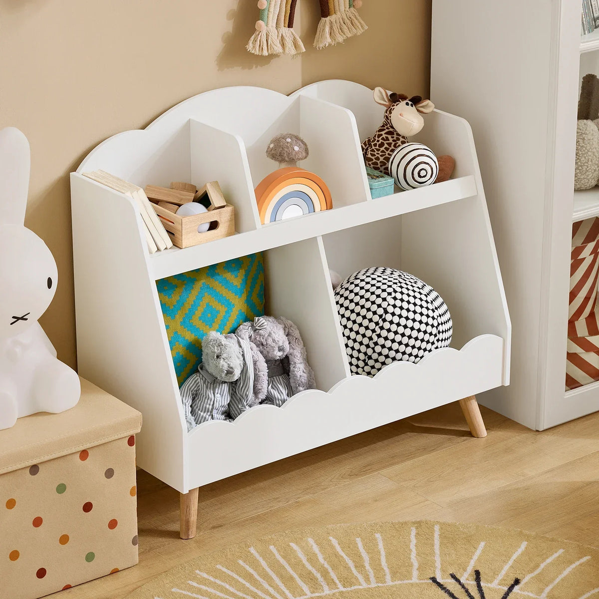 Montessori Kinderbibliothek 5 weiße Fächer Lilla Kids