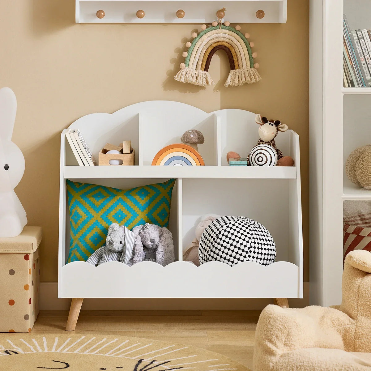 Montessori Kinderbibliothek 5 weiße Fächer Lilla Kids
