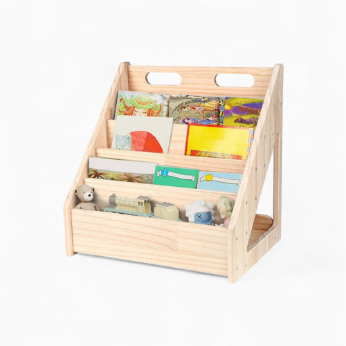 Montessori-Bibliothek Kinder naturbelassenes Holz