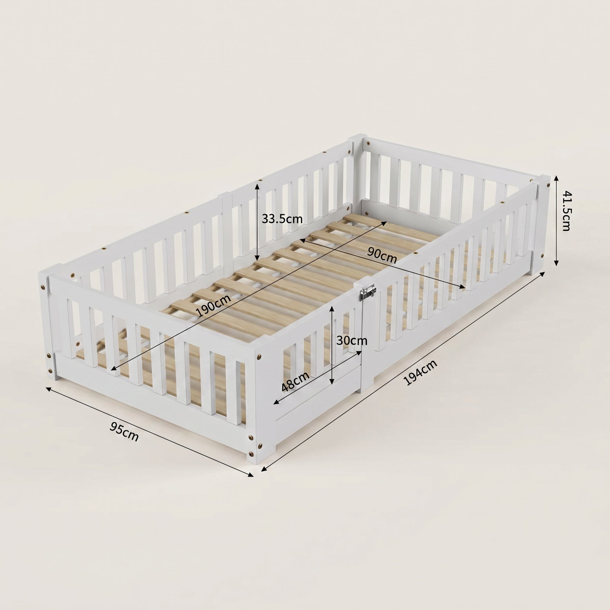 Montessori-Bodenbett aus weißem Massivholz