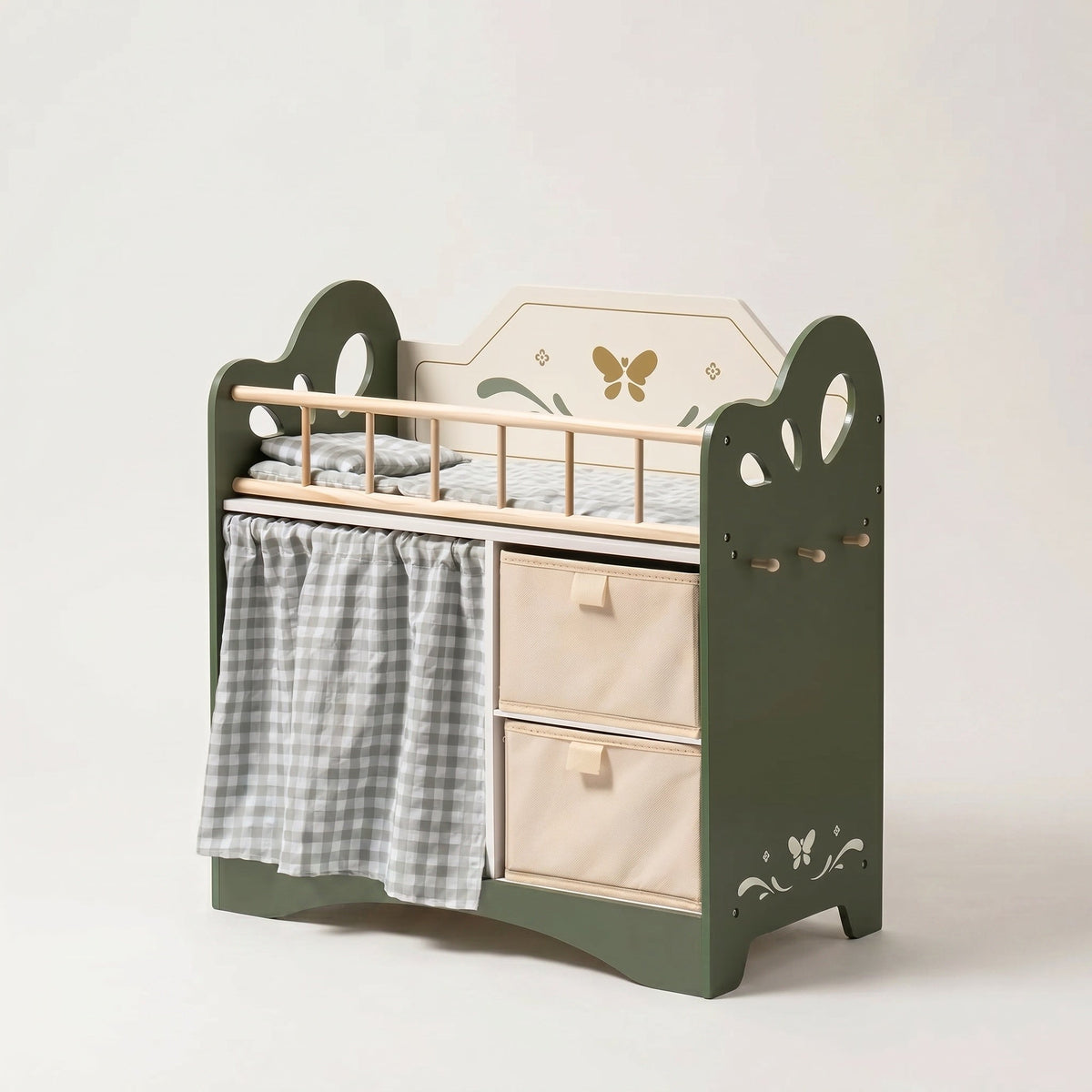Montessori-Puppenbett mit Stauraum und Kleiderschrank