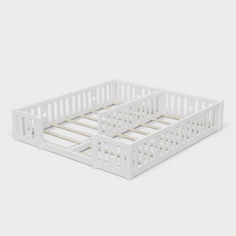 Montessori-Doppelbett zum Aufstellen auf dem Boden mit Stern-Seitengittern