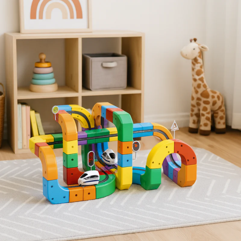 Zugstrecke mit Montessori-STEM-Bausteinen