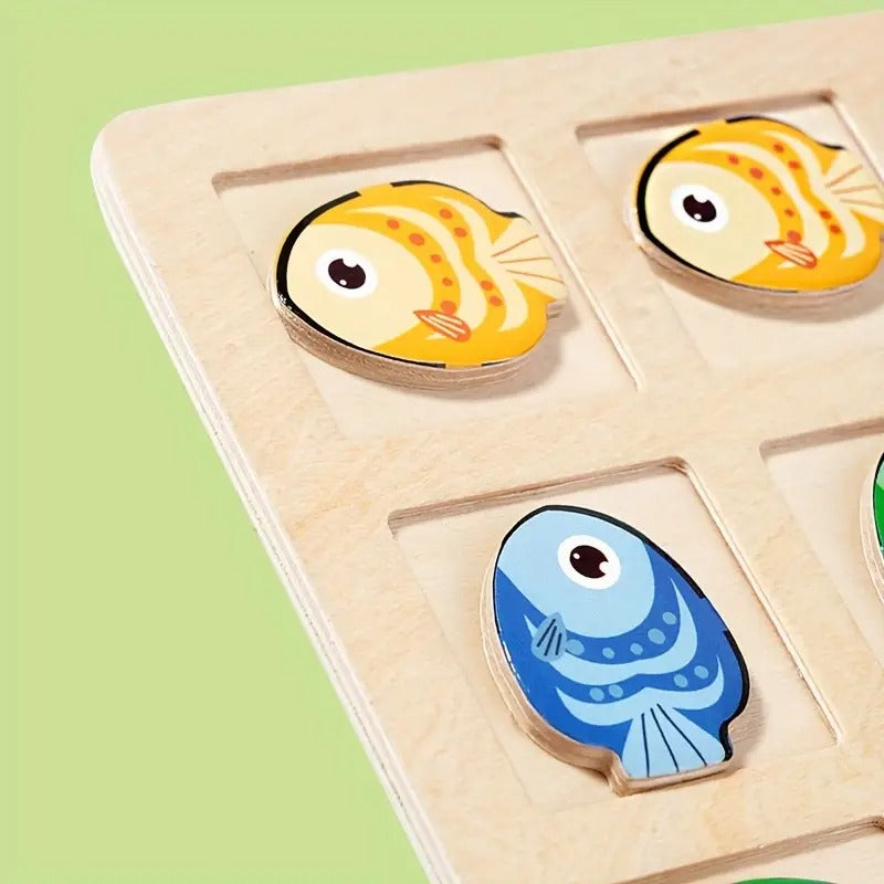 Montessori-Puzzle zur Farbabstimmung mit Fischen