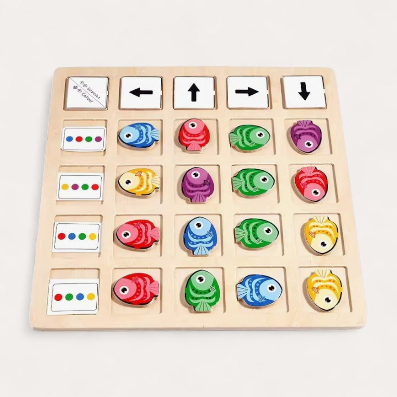 Montessori-Puzzle zur Farbabstimmung mit Fischen