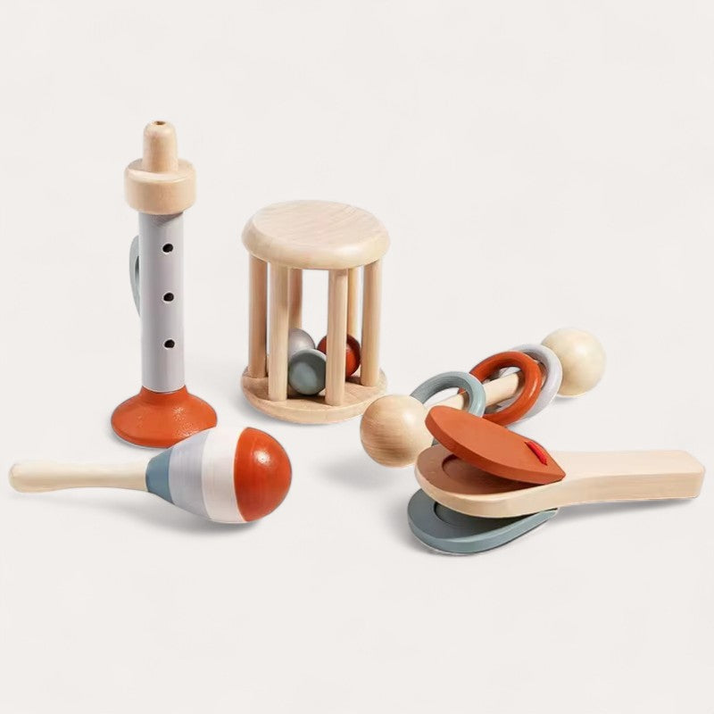 Montessori-Set mit Musikinstrumenten aus Holz