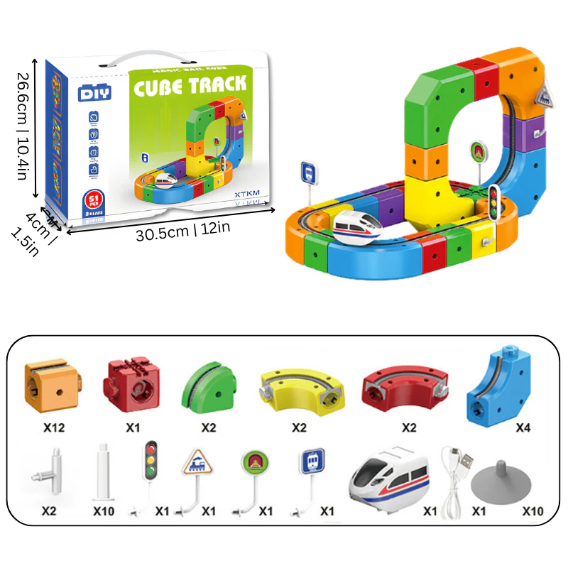 Zugstrecke mit Montessori-STEM-Bausteinen