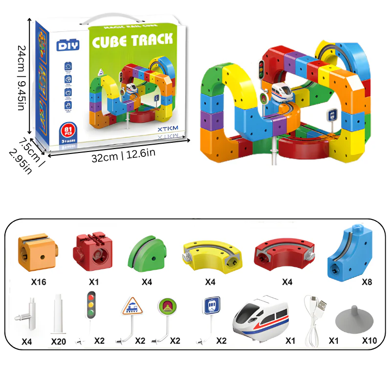 Zugstrecke mit Montessori-STEM-Bausteinen