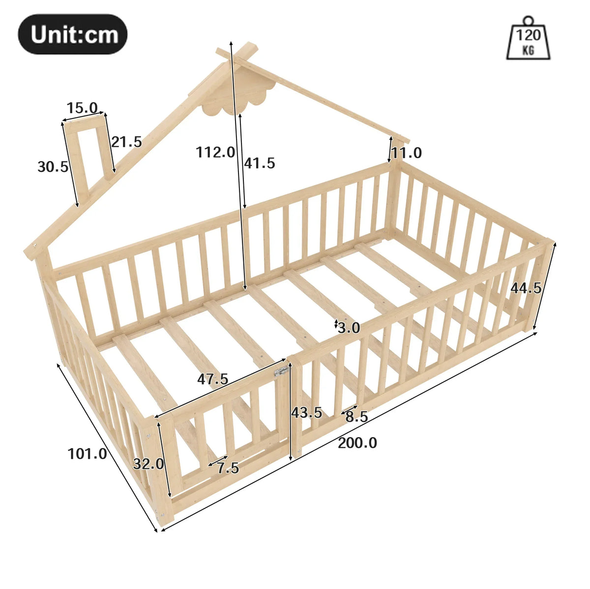 Bettboden aus naturbelassenem Kiefernholz 90x190 Lilla Kids