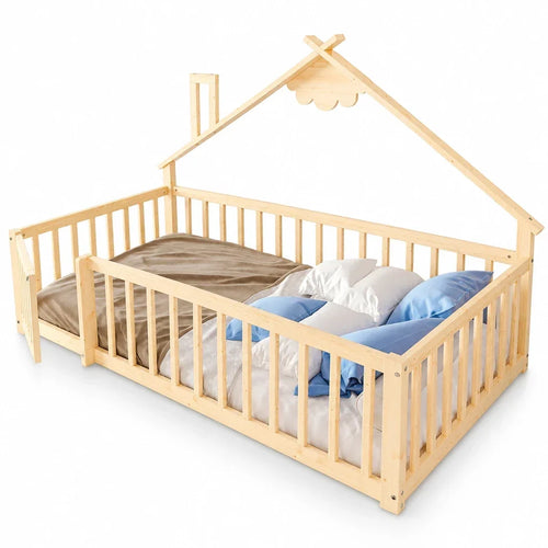 Bodenbett aus Naturkiefer 90x190