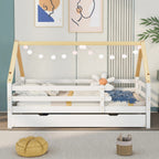 Hüttenbett mit ausziehbarem Bett weiß und natur Tilda Kids
