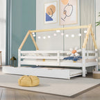 Hüttenbett mit ausziehbarem Bett weiß und natur Tilda Kids