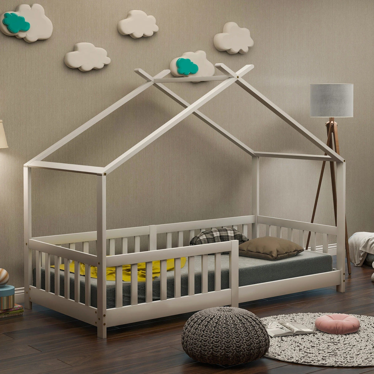 Weißes Holzbett in Hüttendesign für Kinder Tilda Kids