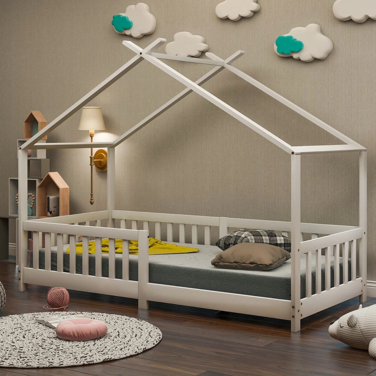 Weißes Holzbett in Hüttendesign für Kinder Tilda Kids