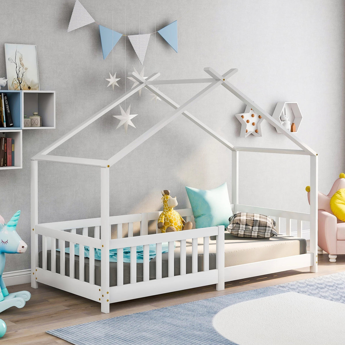 Weißes Holzbett in Hüttendesign für Kinder Tilda Kids