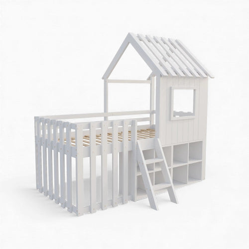 Weißes Hochbett mit Stauraum für Kinder