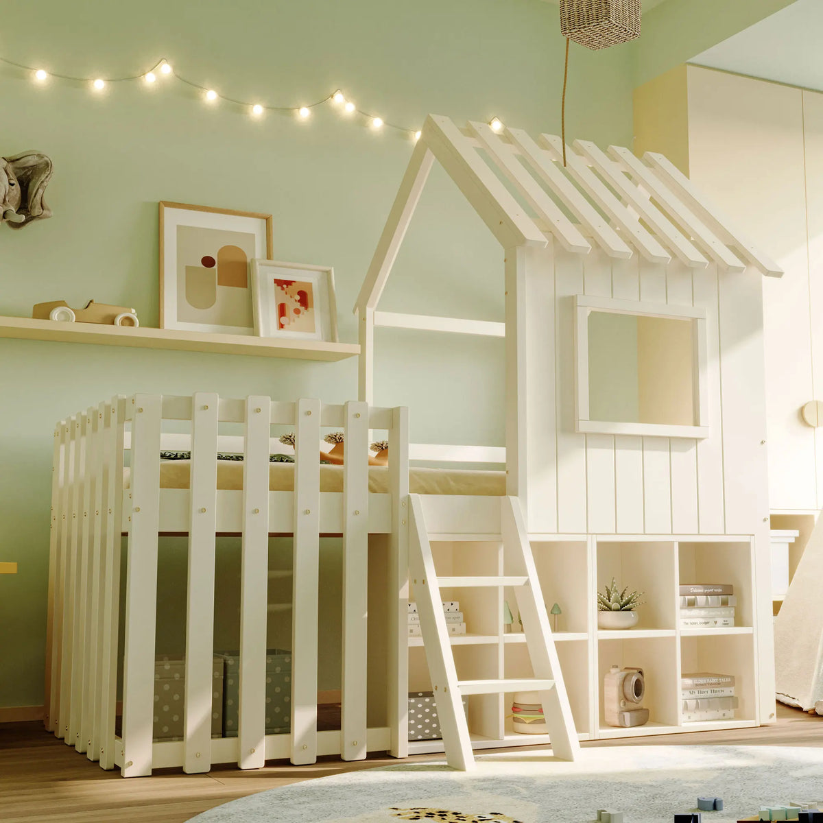 Weißes Hochbett mit Stauraum für Kinder Tilda Kids