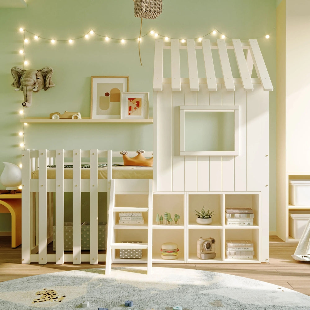 Weißes Hochbett mit Stauraum für Kinder Tilda Kids