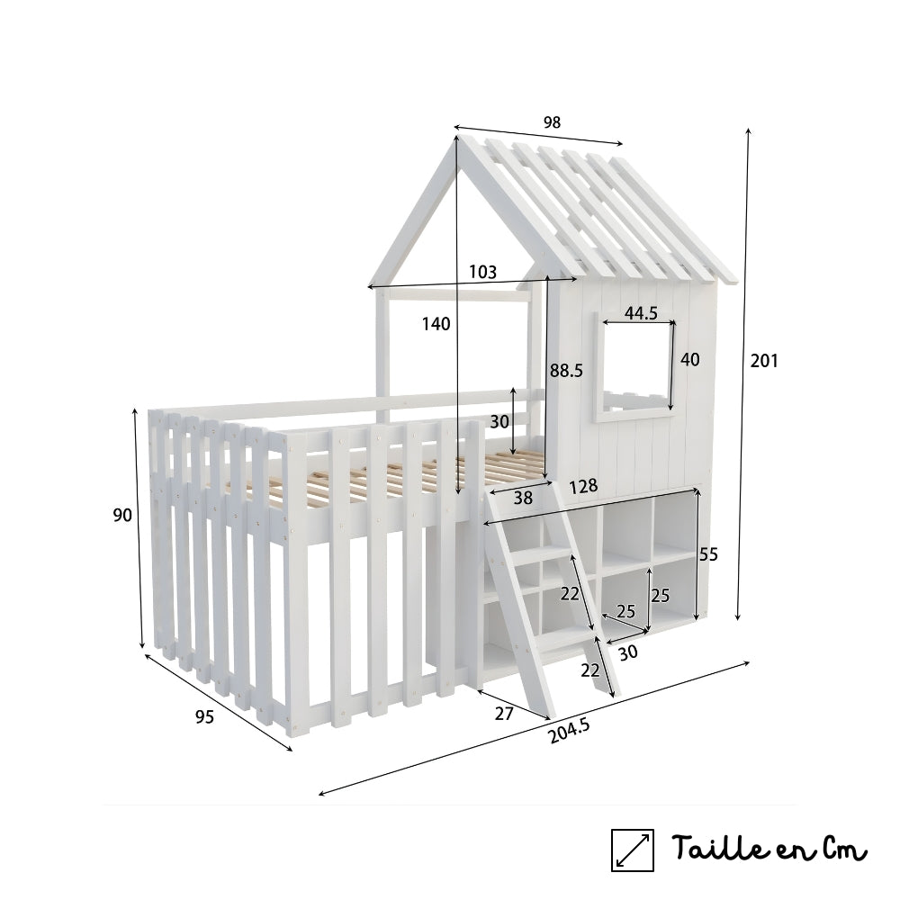 Weißes Hochbett mit Stauraum für Kinder Tilda Kids