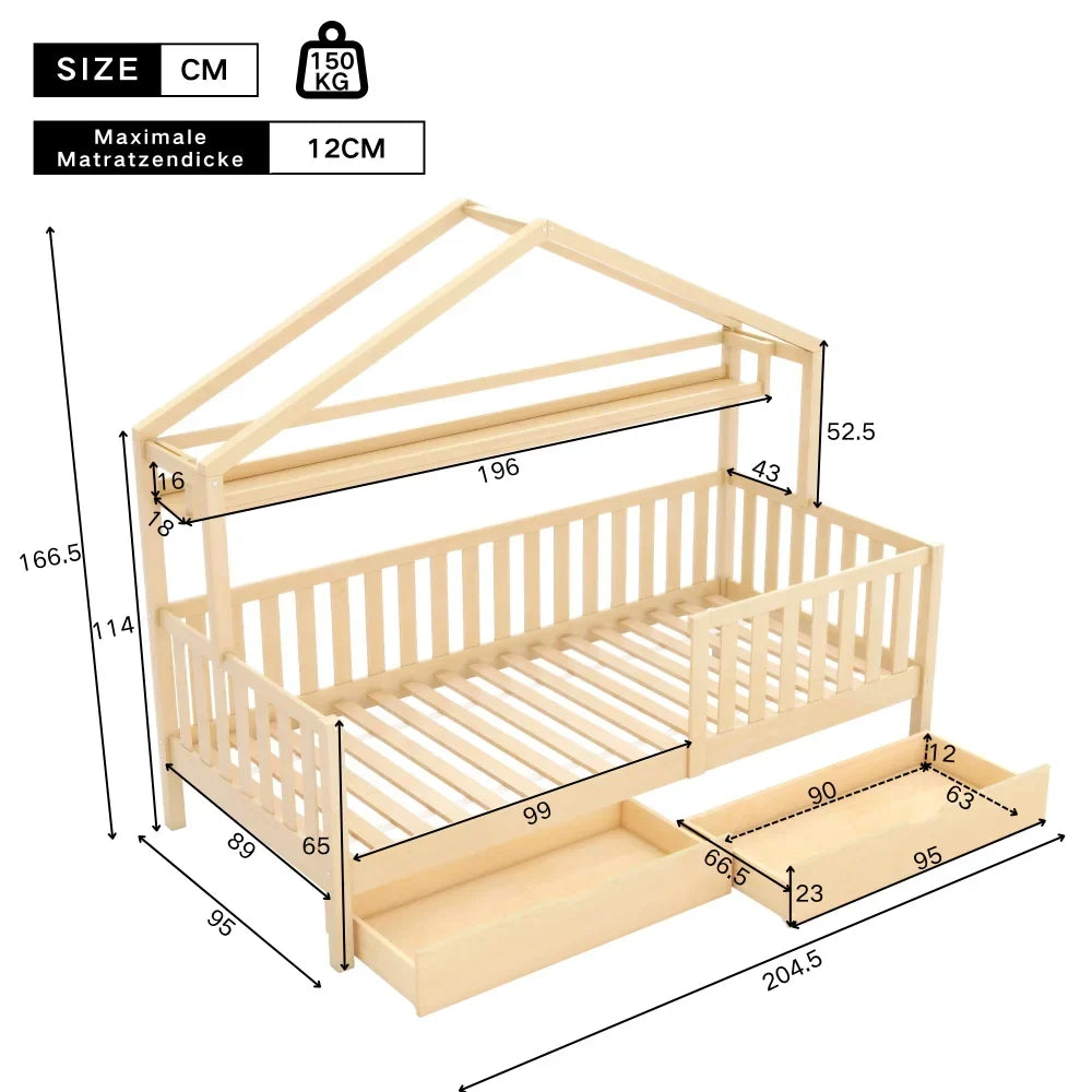 Kinderbett aus naturbelassenem Kiefernholz mit Schublade 90x200 Lilla Kids